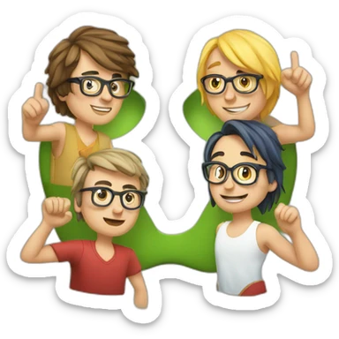 four european nerds holding up the apple logo sticker