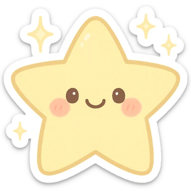 cute smiling star with rosy cheeks and sparkles, pastel yellow, kawaii style sticker