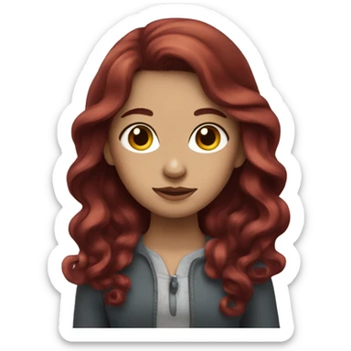 girl with long burgundy hair in side part curled, white skin sticker