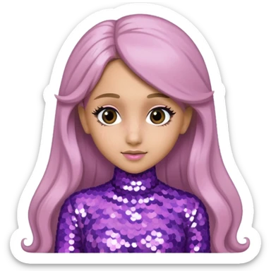 Ariana Grande with long dark blonde hair, lavender pink sequin outfit sticker
