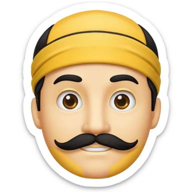 A yellow emoji with a black headband and a simple male mustache sticker
