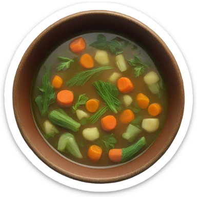 rustic vegetable broth in vintage bowl sticker