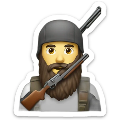 guy with very long beard holding a shotgun sticker