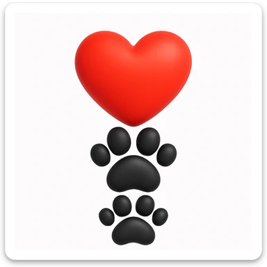 Make it microsoft style 3d fluent emojis: Stack the two black puppy paws vertically, keep the heart and original style sticker
