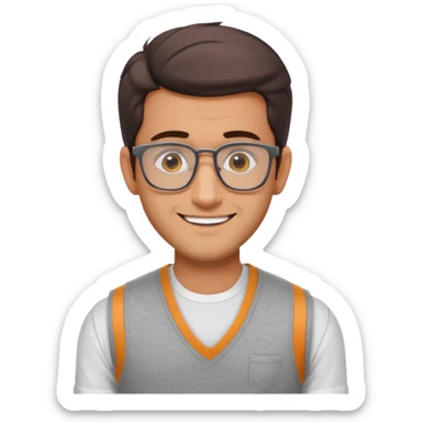 generate a pretty bratz emoji 
Make her look like hrithik roshan wearing white tee with a grey v neck sleeveless weater vest over it. wearing rectangle spectacles

he should look exactly  like hrithik roshan. smiling autistic sticker
