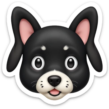 A black not hairy dog with its ears up with a bit of white on its face ￼￼ sticker