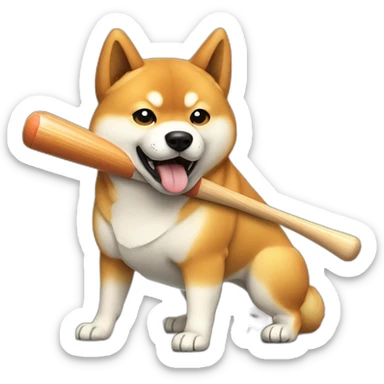 shiba inu hitting someone with a baseball bat, sitting sticker