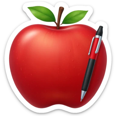 Pen stuck in an apple sticker