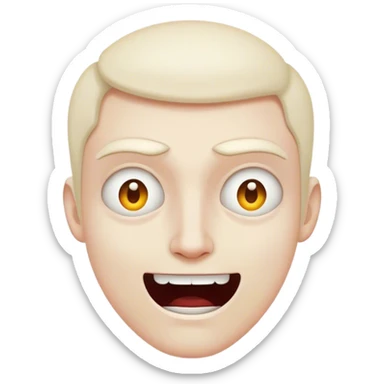 Tight, awkward grin with dead eyes, trying to act normal in chaos. sticker