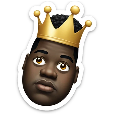 Notorious BIG with tilted crown on his head and heart eyes sticker