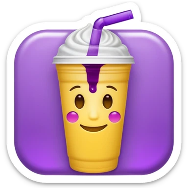  White styro with purple juice inside visible from the top only. Add a stoned yellow emoji face that os holding the cup sticker