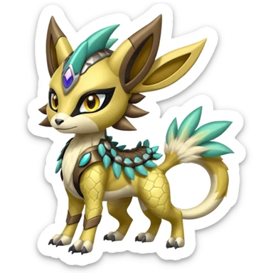 Colorful masked armored leathery scaly furry Futuristic Meloetta-Manectric-Solgaleo-Raikou-Pokémon-Digimon-Fakémon-fusion-hybrid-creature sticker