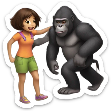 Gorilla carrying dora the explorer towards an open door sticker