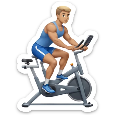 buff guy blue shorts grey stationary bike sticker