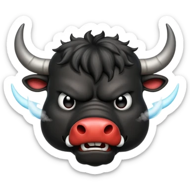 Emoji of an angry black powerful bull with steam coming out of its nose sticker