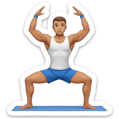 buff man blue shorts warrior-II-yoga sticker