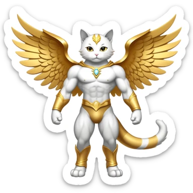 Golden Divine god angel Omni Black and white Super muscular Buff sigma Gigachad cat full body tuxedo colored  sticker