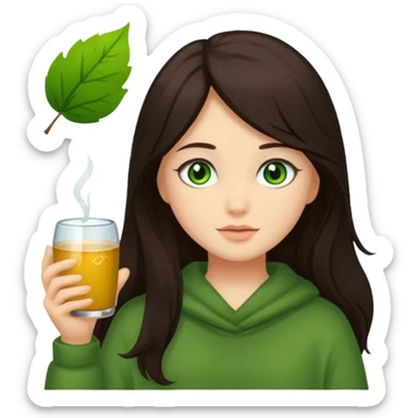 Cozy girl long dark brown hair and green/ hazel eyes sticker