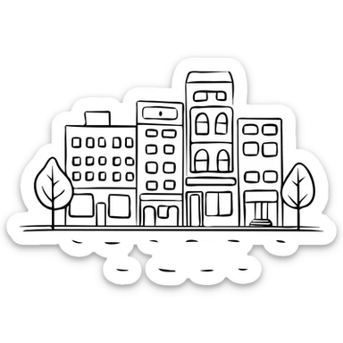 Urban planning concept with mixed-use buildings and pedestrian spaces sticker