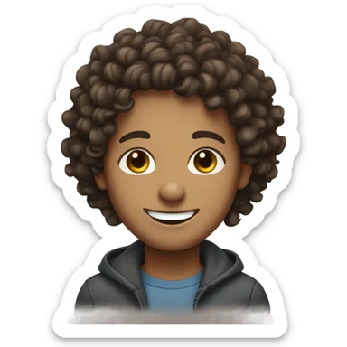 White fiel with curly and dark Brown eyes smiking sticker