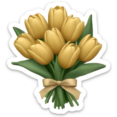 bouquet of golden beige tulips with a Khaki green bow sticker