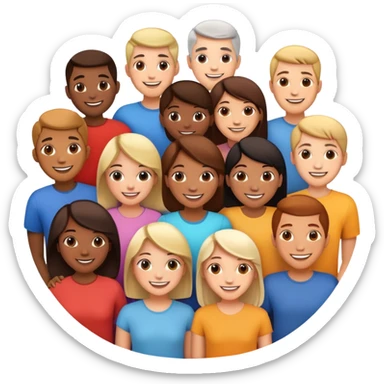 Diverse group of people standing together in a circle, happy faces sticker