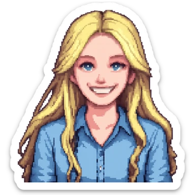 Make her smile wider in the style of pixel art with transparent background. The original style 'pixel-art' does not support editing, so using the general style to respect the pixel art look. sticker
