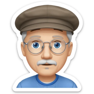 Older cute white male, flat cap, wire rim glasses, goatee blue eyes grey goatee sticker