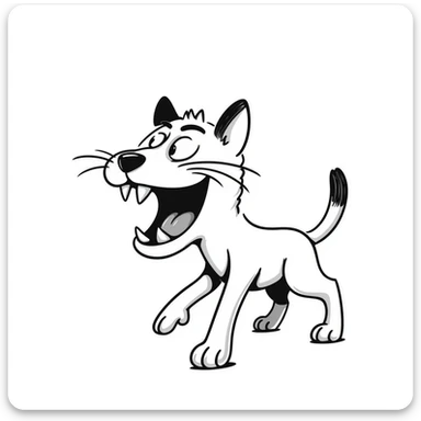 sketch of a saber-toothed cat with ridiculously long canine teeth, dramatic oversized fangs sticker