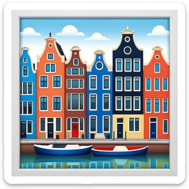 Cinematic Realistic Amsterdam Canal Houses Landmark Emoji, featuring narrow, gabled facades in vibrant colors. sticker