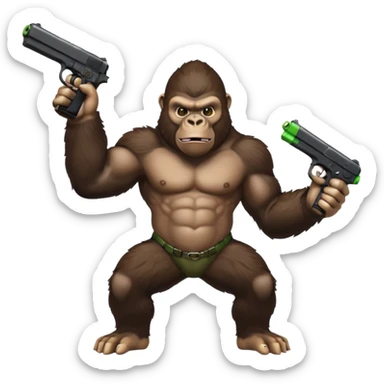 A gorilla holding a gun in the air with a Xbox controller  sticker
