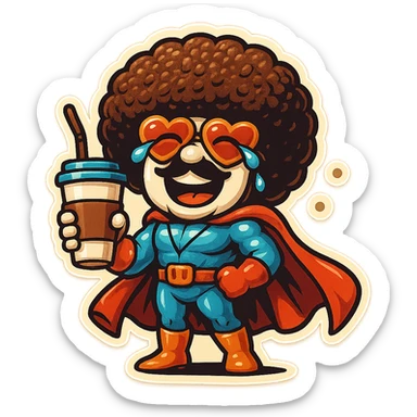 coffee superhero, laughing with tears in eyes sticker