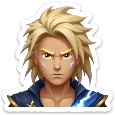 storm rider portrait, head and shoulders only, wind-swept hair, crackling lightning aura, storm clouds swirling behind, intense glowing eyes, epic fantasy vibe, 3D cartoon, mobile game icon style, clean background, no text, no watermark
 sticker