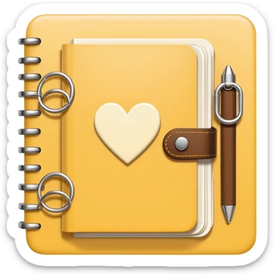 cute agenda , butter yellow/gold/brown themed with maybe a little heart on it. its paper in it and rings at the top of it where the paper is on sticker