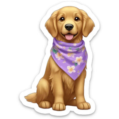 Full body Golden retriever wearing lilac floral bandana around neck sticker