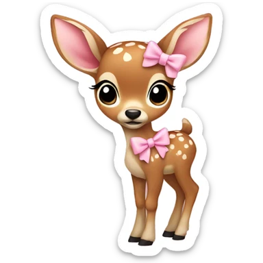 fawn with baby pink bow sticker