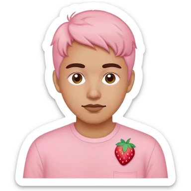 pastel pink shirt with embroidered strawberry sticker