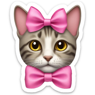 cat with a pink bow on its head small sticker