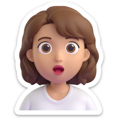 3D emoji style character with short tousled brown hair, surprised expression, light skin, white shirt sticker