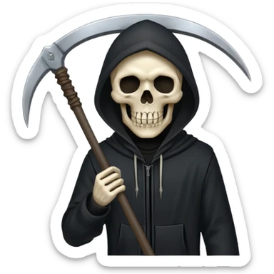 zoomed black hood skull scythe sticker