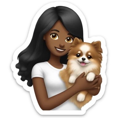 Black hair girl holding a pomeranian sticker