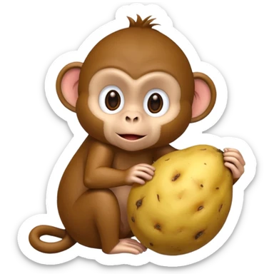 Monkey holding a potato and scratching its head sticker