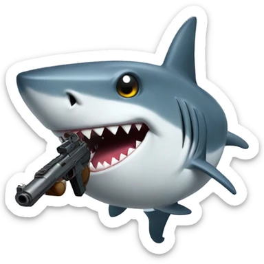 Shark holding a gun  sticker