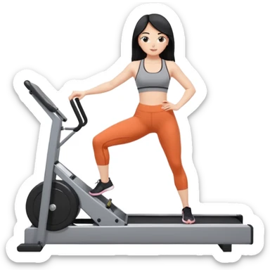 Fair-skinned black hair girl wearing grey workout set in leggings and bra doing pilates on a reformer sticker