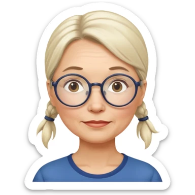 middle-aged woman from Norway, low ponytail, large round glasses, gentle expression sticker