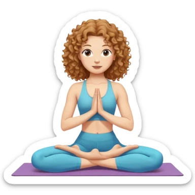 Boneca cacheada branca cabelo castanho claro fazendo yoga  sticker