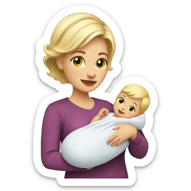 Blonde short hair mom with newborn baby girl sticker