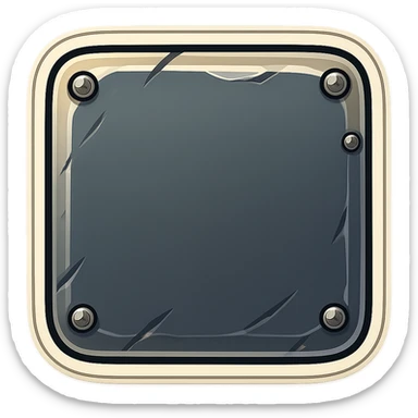 Add metallic rivets to all outside side edges of the metal slab, with the large face facing directly towards the viewer, in a retro sticker style. Keep the background transparent. sticker