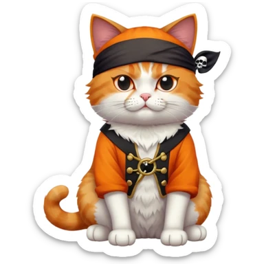 cat full body sitting with a pirate eye patch, one eye closed sticker
