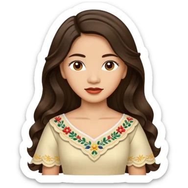 Filipino woman with long dark wavy hair parted in the middle wearing a traditional filipiniana sticker